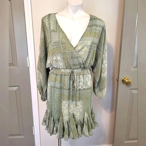 ALTAR'D STATE Sage Paisley Print Wrap Front Olivia Dress(S) - Picture 1 of 11